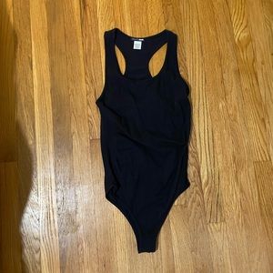 Black Ribbed Scoop Neck Body Suit